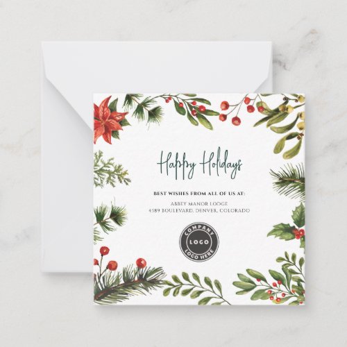 Add Logo Business Christmas Holiday Greenery Note Card
