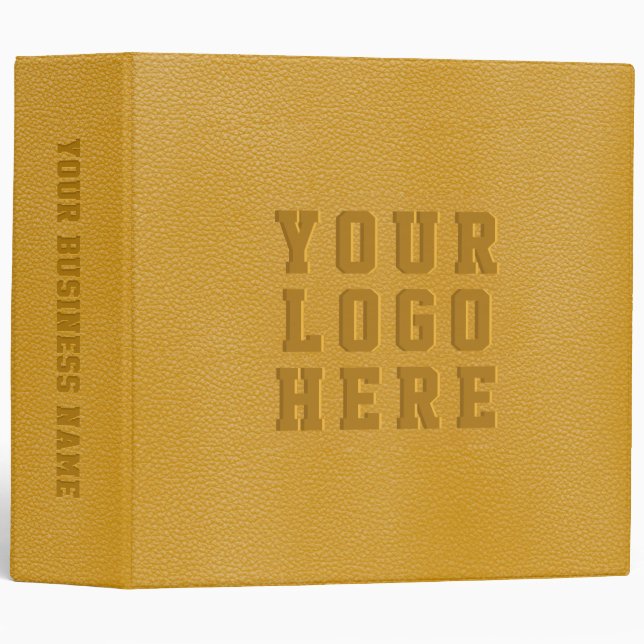 Add Logo Business Gold Yellow Vegan Leather 3 Ring Binder (Front/Spine)