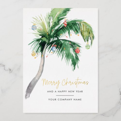 Add Logo Business Palm Tree Christmas Gold Foil Holiday Card