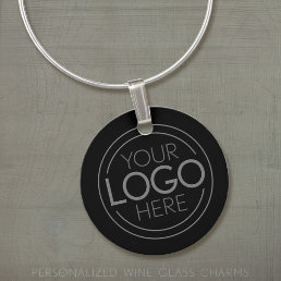 Add Logo Business Professional - Black Background Wine Charm