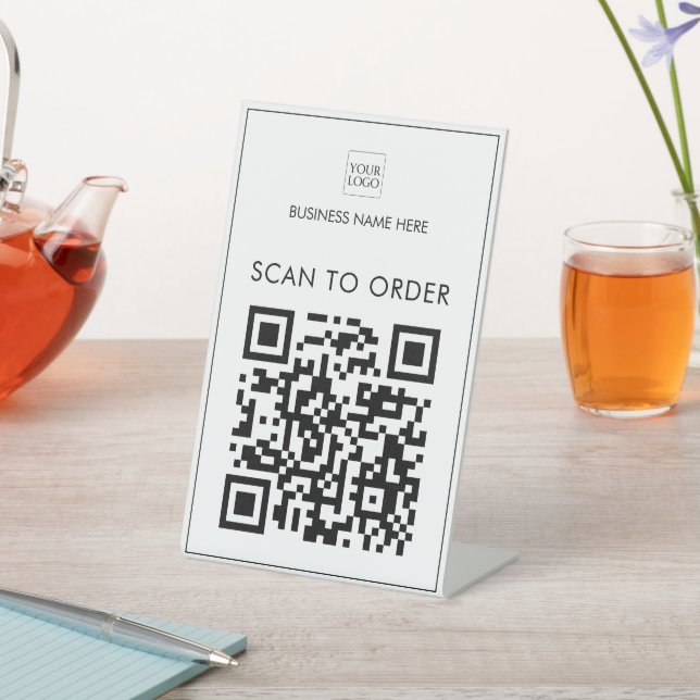 Add Logo Business Scan To Order Pay QR Code Pedestal Sign (In SItu)