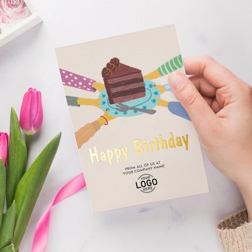 Add Logo Chocolate Cake From All Business Birthday Foil Invitation