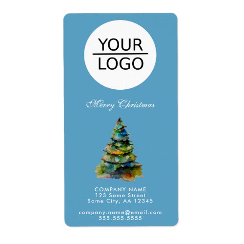 Add Logo Christmas Tree Company Address Blue Label