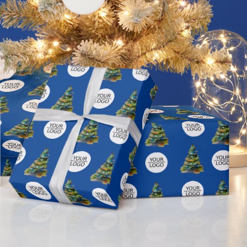 Add Logo Christmas Tree Pattern Company  Wrapping Paper