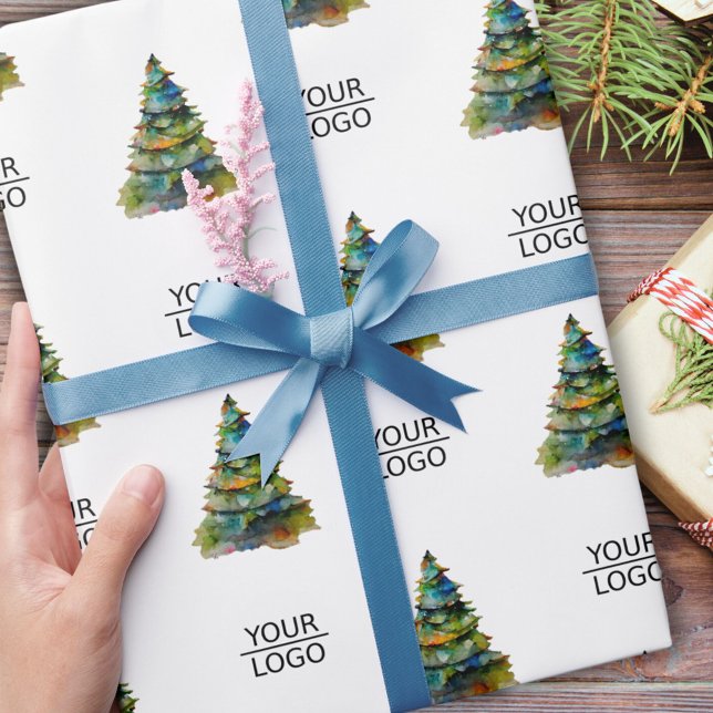 Add Logo Christmas Tree Pattern Company  Wrapping Paper (Creator Uploaded)