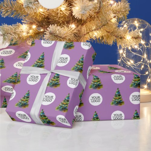 Add Logo Christmas Tree Pattern Company  Wrapping Paper