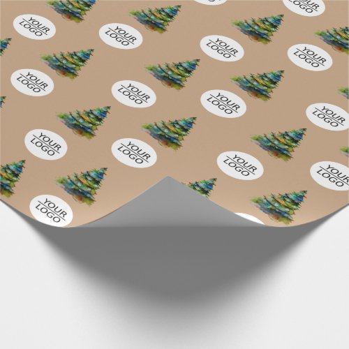 Add Logo Christmas Tree Pattern Company  Wrapping Paper