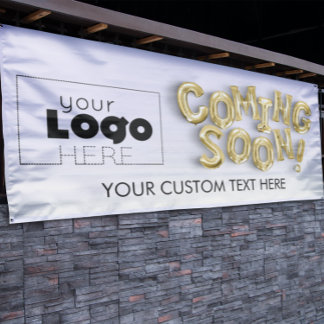 Add Logo Coming Soon Gold Letter Balloons Outdoor Banner