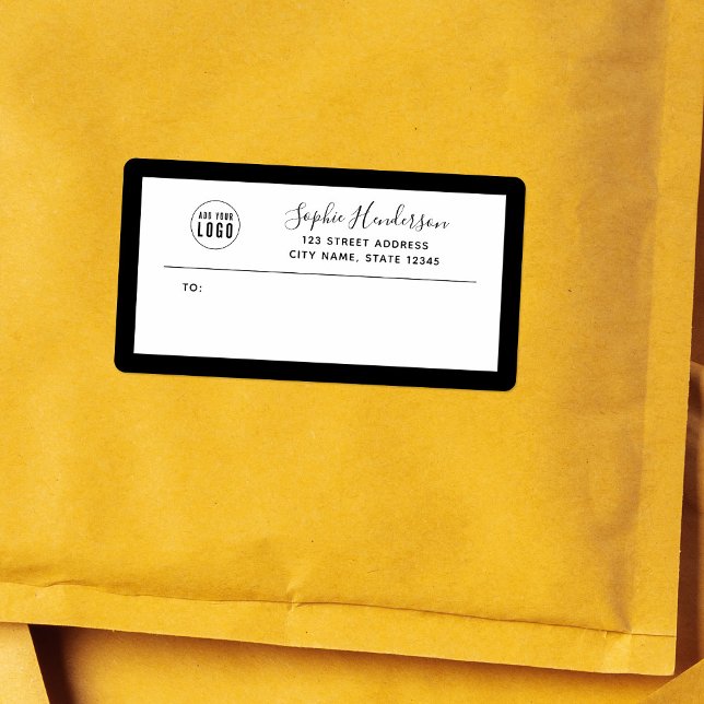 Add Logo Custom Border Calligraphy Return Address Label (Creator Uploaded)