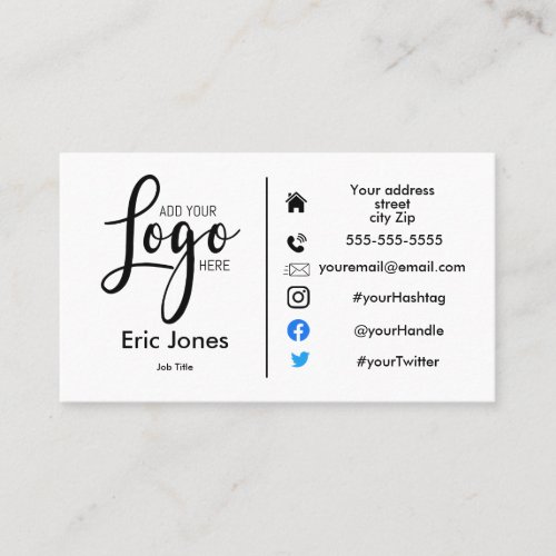 add logo Custom BUSINESS LOGO and social media Business Card