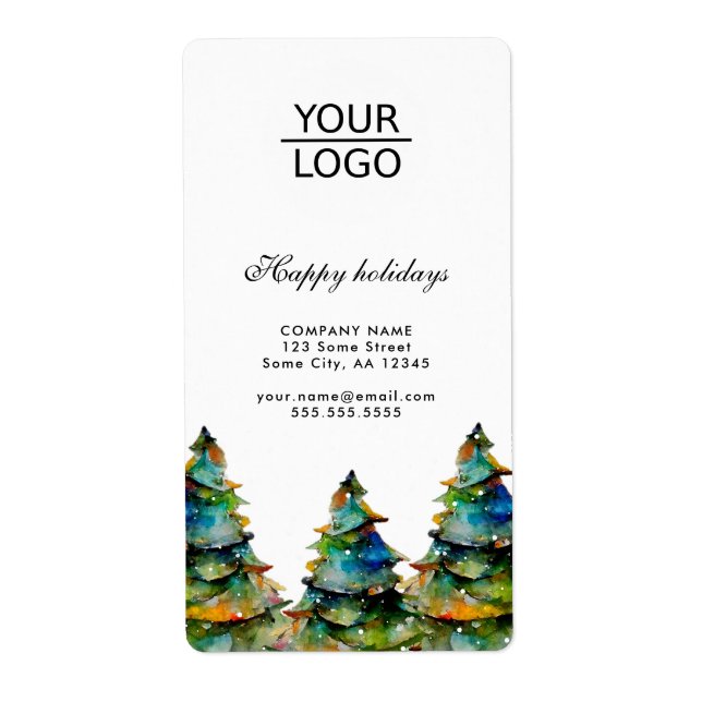 Add Logo Custom Text Christmas Pine Tree Promotion Label (Front)