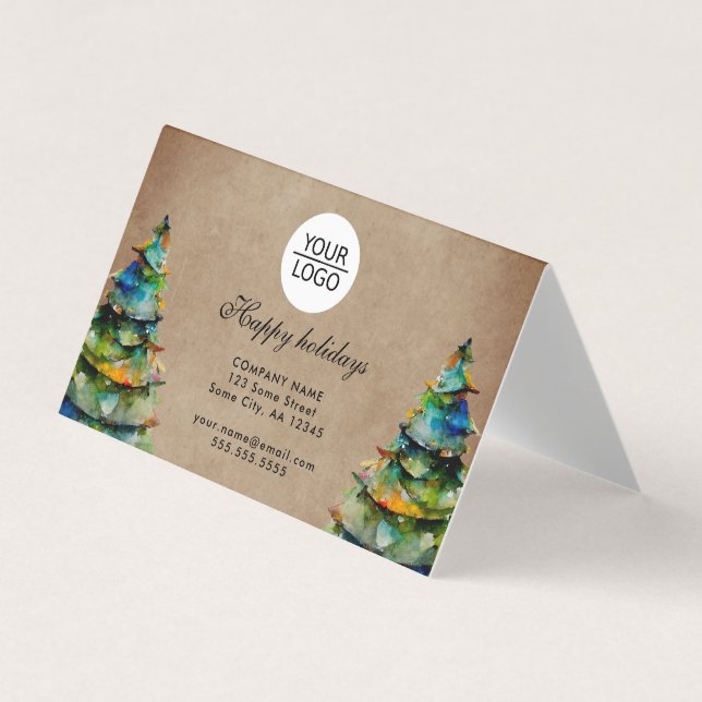 Add Logo Custom Text Christmas Tree 2026 Calendar Business Card (Front)