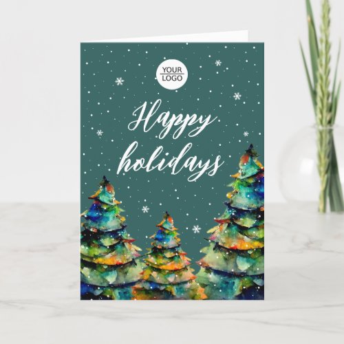 Add Logo Custom Text Christmas Tree Customer  Holiday Card