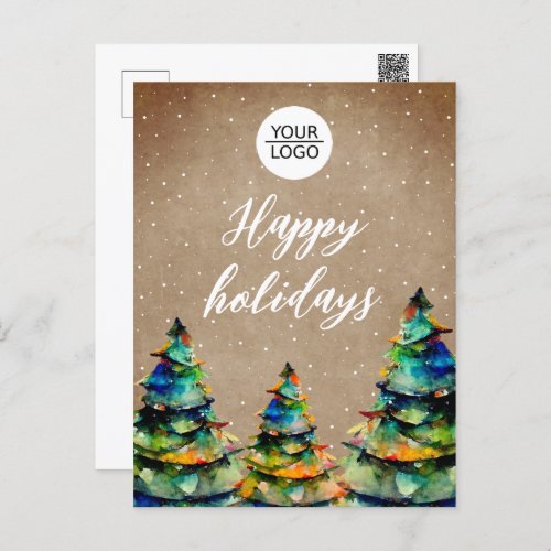 Add Logo Custom Text Christmas Tree Customer  Holiday Postcard