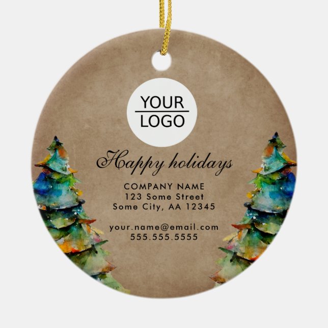 Add Logo Custom Text Christmas Tree Promotion  Ceramic Ornament (Front)