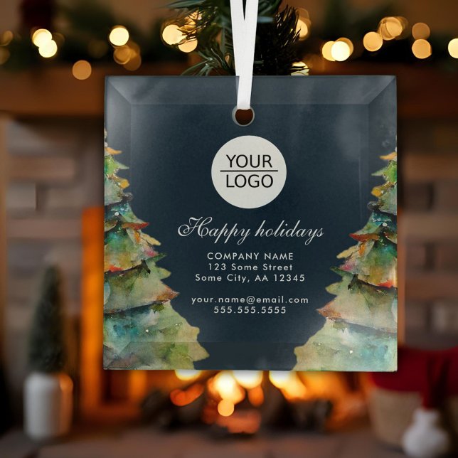 Add Logo Custom Text Christmas Tree Promotion Glass Ornament (Creator Uploaded)