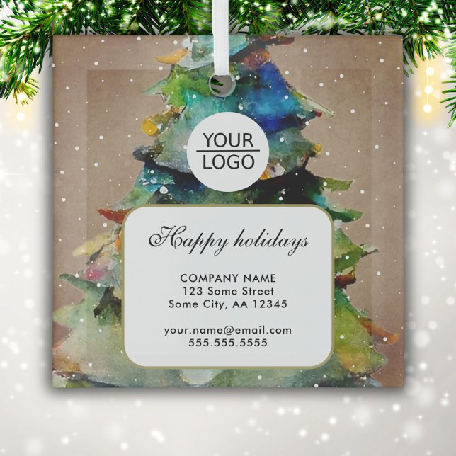 Add Logo Custom Text Christmas Tree Promotion  Glass Ornament (Creator Uploaded)