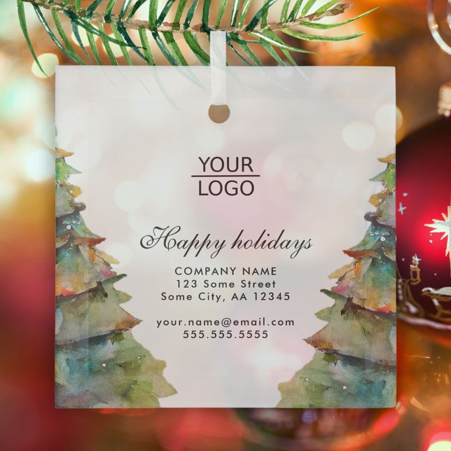Add Logo Custom Text Christmas Tree Promotion Glass Ornament (Creator Uploaded)