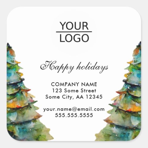 Add Logo Custom Text Christmas Tree Promotion Square Sticker