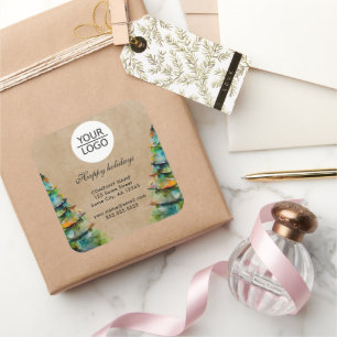 Add Logo Custom Text Christmas Tree Promotion Square Sticker