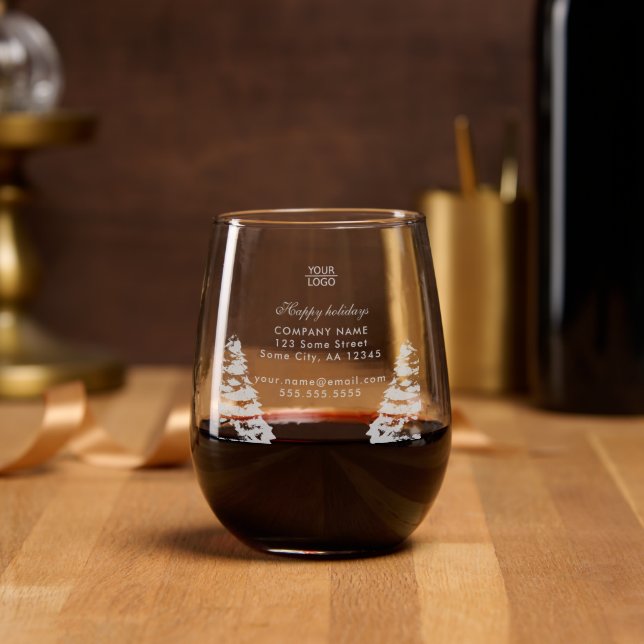 Add Logo Custom Text Christmas Tree Promotion  Stemless Wine Glass (Party)