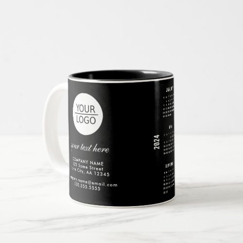 Add Logo Custom Text Company 2024 Calendar Two_Tone Coffee Mug