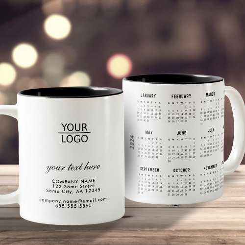 Add Logo Custom Text Company 2024 Calendar Two_Tone Coffee Mug