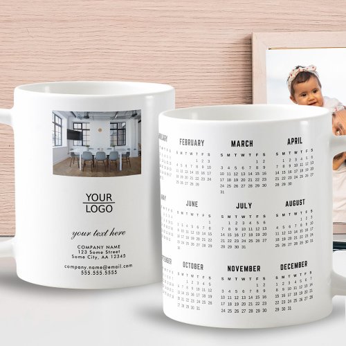 Add Logo Custom Text Company Photo 2024 Calendar Coffee Mug
