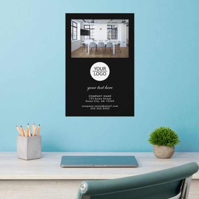 Add Logo Custom Text Company Promotion Black Photo Wall Decal (Home Office 2)