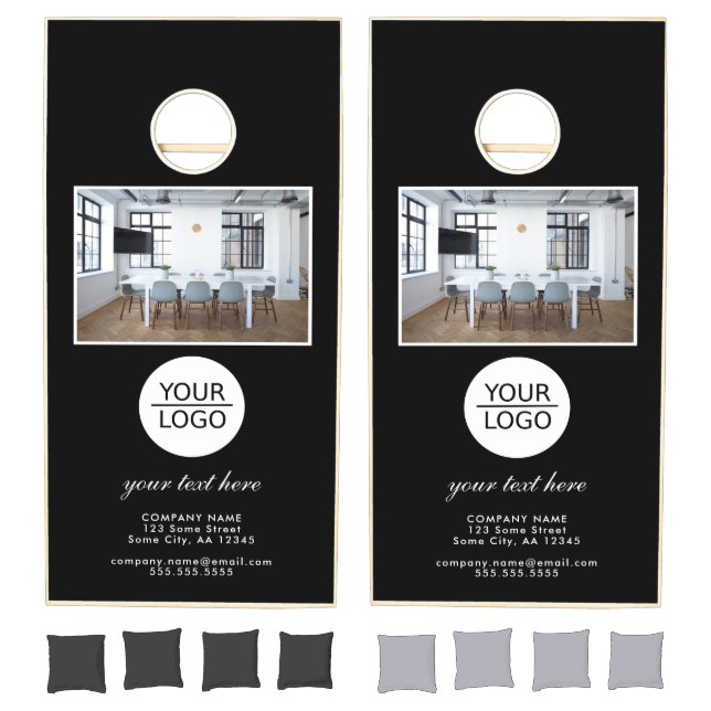 Add Logo Custom Text Promotion Photo Black Cornhole Set (Set)