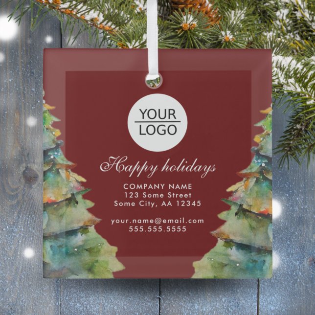Add Logo Custom Text Red Christmas Tree Promotion Glass Ornament (Creator Uploaded)