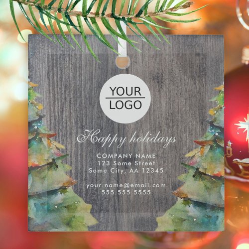 Add Logo Custom Text Wood Christmas Tree Promotion Glass Ornament