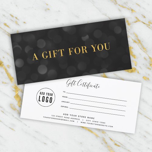 Add Logo Dark Bokeh Lights Gold Gift Certificate