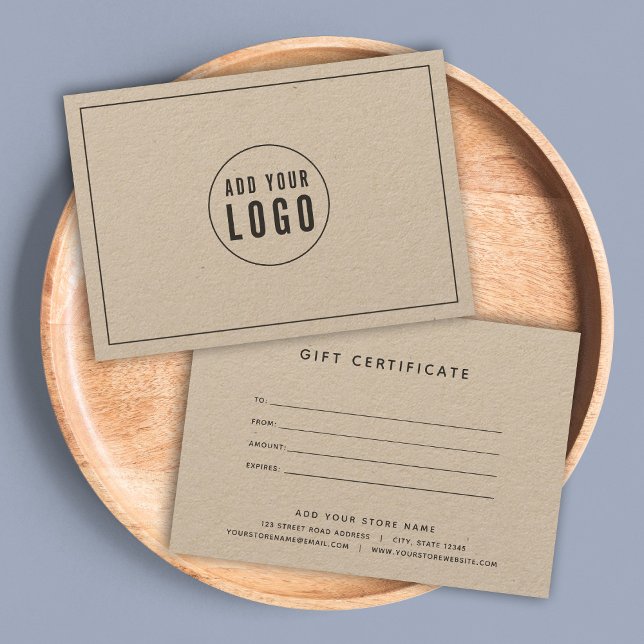 Add Logo Dark Gray Border Kraft Gift Certificate (Creator Uploaded)