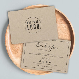 Add Logo Dark Gray Border Rustic Kraft Thank You