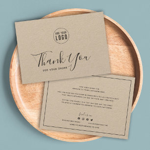 Add Logo Dark Gray Border Rustic Kraft Thank You 