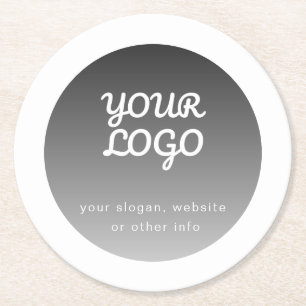 Add Logo Dark Grey Gradient White Border Round Paper Coaster