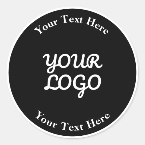 Add Logo Editable Black  White  Small Border Classic Round Sticker