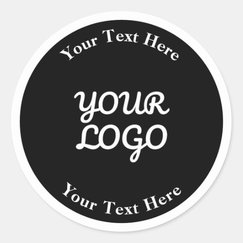 Add Logo Editable Black  White with Border Classic Round Sticker