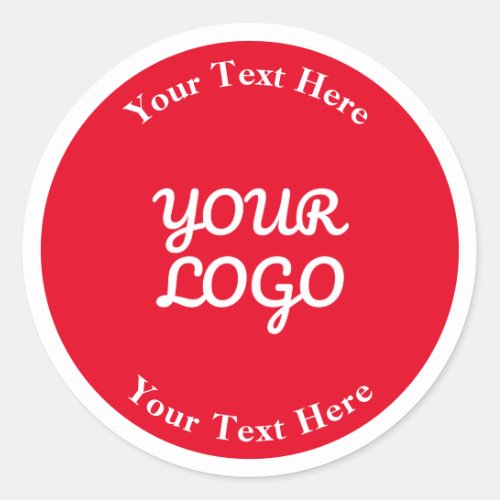 Add Logo Editable Red  White with Border Classic Round Sticker