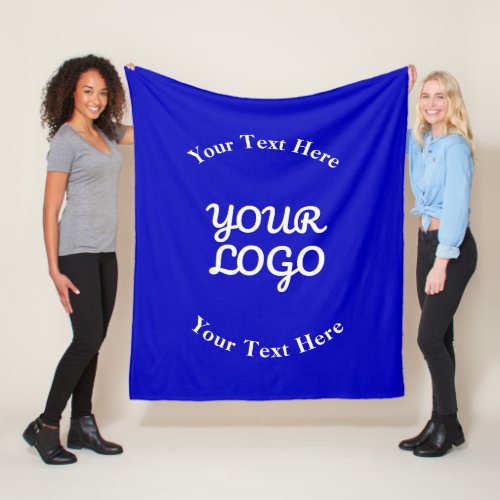 Add Logo Editable Royal Blue  White Text Fleece Blanket