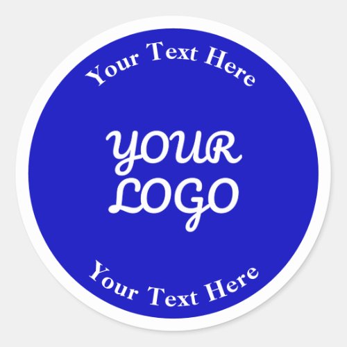 Add Logo Editable Royal Blue  White with Border Classic Round Sticker
