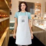 Add Logo Employee Modern Minimalist Black & White Apron<br><div class="desc">Personalized Apron that you can add your logo and your employee’s name in a trendy modern font. Personalize it by replacing the placeholder image and text. For more options such as to change the font and its size/color or the spacing between letters click the "Edit" button. *Please note that the...</div>
