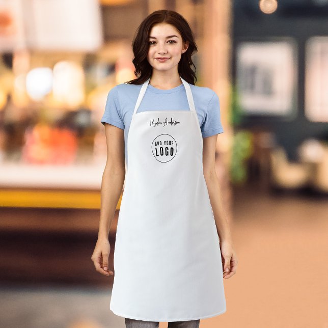 Add Logo Employee Modern Script Black & White Apron (Creator Uploaded)