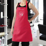 Add Logo Employee Modern Script Custom Color Apron<br><div class="desc">Personalized Apron that you can add your logo and your employee’s name in trendy modern script against an editable background color (click “edit” button and change background color). You can even change the strap color (accessible on the product page itself) to whatever color you wish. Personalize it by replacing the...</div>