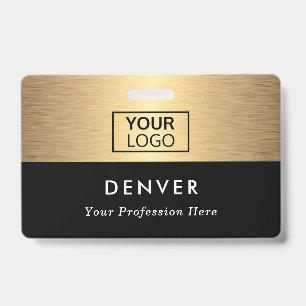 Add logo employee name title black golden gradient badge