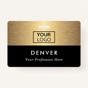 Add logo employee name title black golden gradient badge