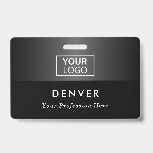 Add logo employee name title black gray gradient badge