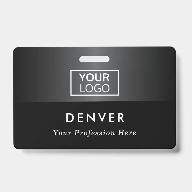 Add logo employee name title black gray gradient badge (Front)