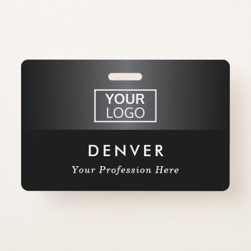 Add logo employee name title black gray gradient badge